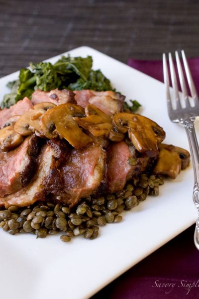 Duck with Red Wine Mushroom Sauce and Lentils ~ Savory Simple