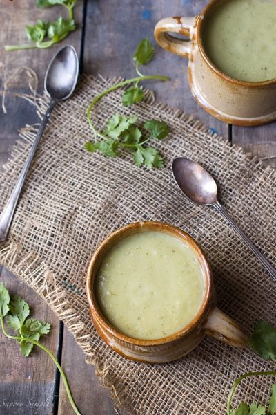 Chilled avocado soup with tomatillos