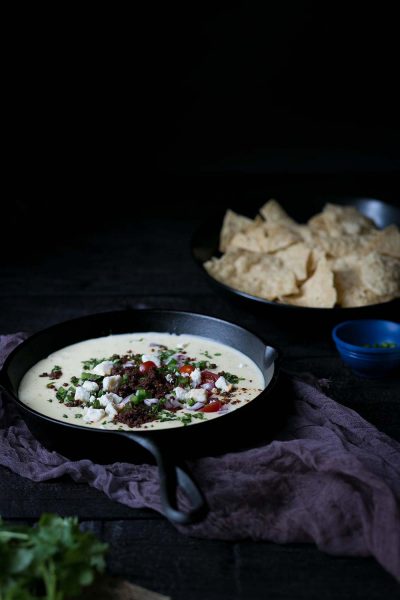 Chorizo queso blanco dip in a bowl