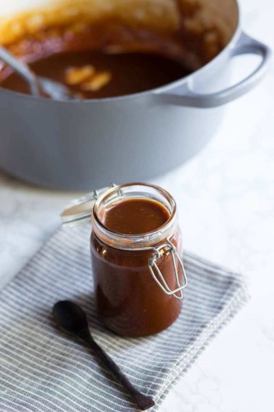 Salted caramel sauce recipe in a mason jar