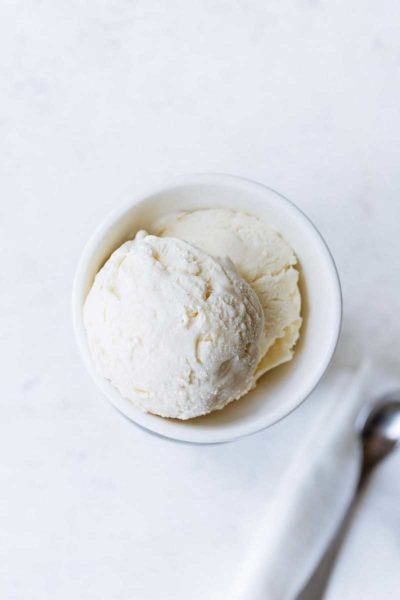 No-churn homemade vanilla ice cream recipe in a bowl