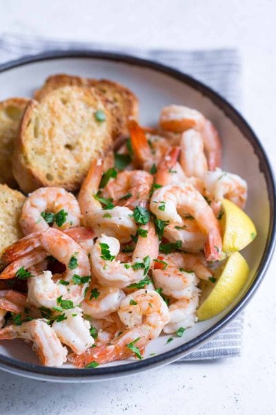 Close up of sheet pan shrimp boil