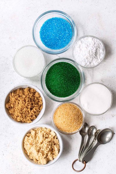 Different types of sugar in a bowl