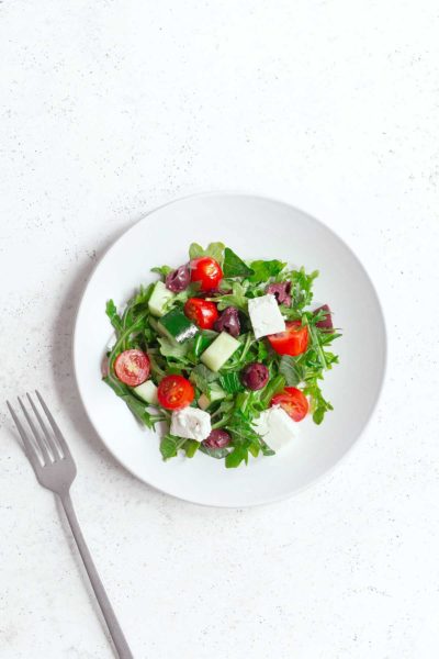 Finished Greek salad recipe on a plate