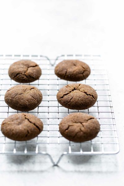 Soft Molasses Cookies on a cooling rack