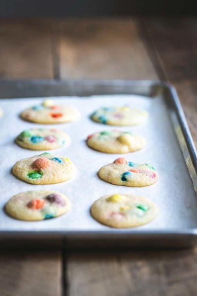 M&M Cookies recipe on a sheet pan