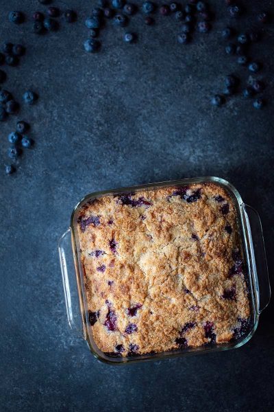 Blueberry buckle fresh out of the oven
