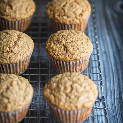 Oat bran muffins recipe on a cooling rack
