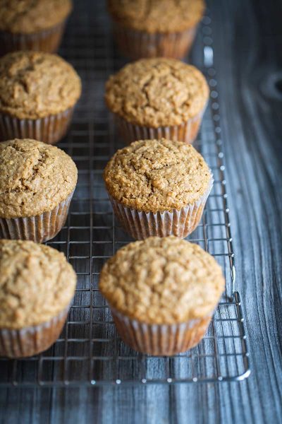 Oat bran muffins recipe on a cooling rack