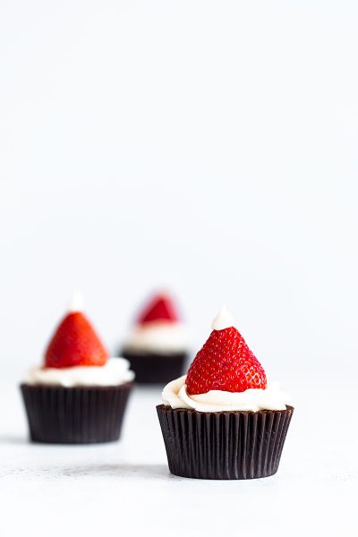 Santa Hat Cupcakes on a white backdrop